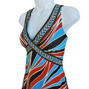 SiLK Knit Elie Tahari Designer Dress Silk Lined Stretch Black Blue Red Swirls 2